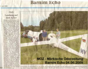 MOZ-Märkische-Oderzeitung-Barnim-Echo-04.06.09-Landung-auf-dem-Acker-Kleines-Bild-m-Text